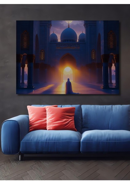 Islam Sanatı Camii Yağlı Boya Görünümlü Dekoratif Ahşap Ev/işyeri/ofis Kare Tablo