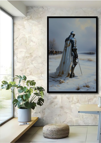 Çerçeve Görünümlü Zırhlı Şövalye Yağlı Boya Görünümlü Dekoratif Ahşap Ev/işyeri/ofis Kare Tablo
