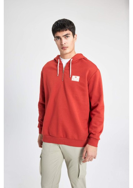 Oversize Geniş Kalıp Kapüşonlu Sırt Baskılı Sweatshirt B4803AX24SP