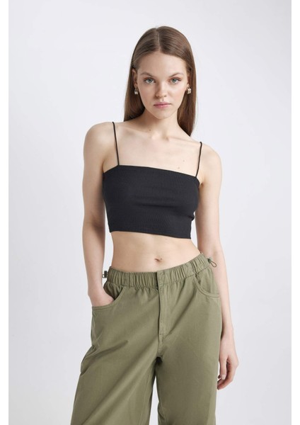 Coool Fitted İp Askılı Pamuklu Crop Basic Düz Atlet U0358AZ24SM