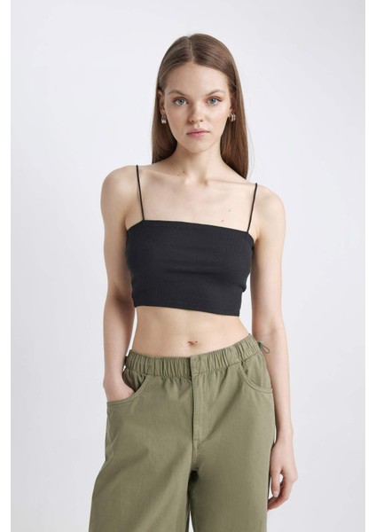Coool Fitted İp Askılı Pamuklu Crop Basic Düz Atlet U0358AZ24SM