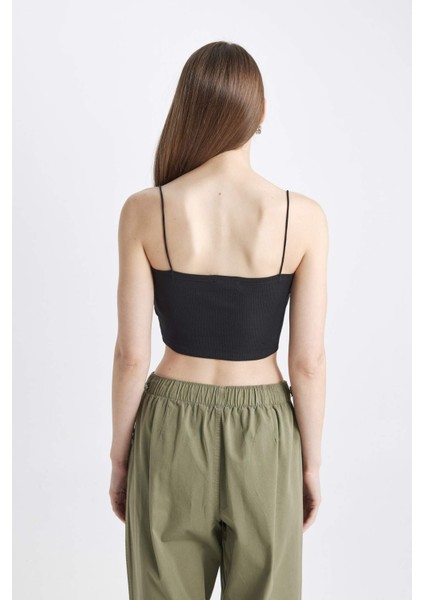 Coool Fitted İp Askılı Pamuklu Crop Basic Düz Atlet U0358AZ24SM