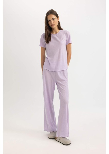 Regular Fit Bisiklet Yaka Kısa Kollu Pijama Üstü-Fall in Love B6701AX24SP