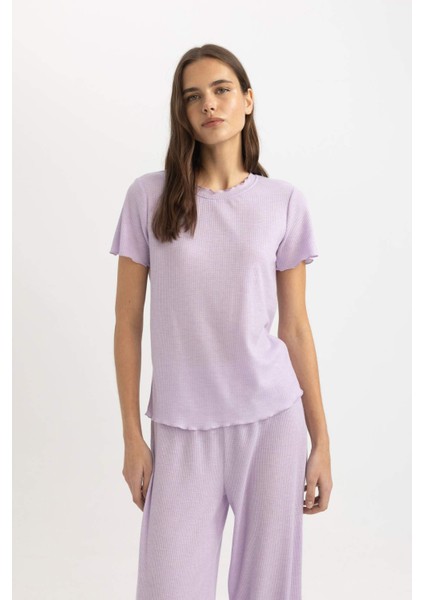 Regular Fit Bisiklet Yaka Kısa Kollu Pijama Üstü-Fall in Love B6701AX24SP