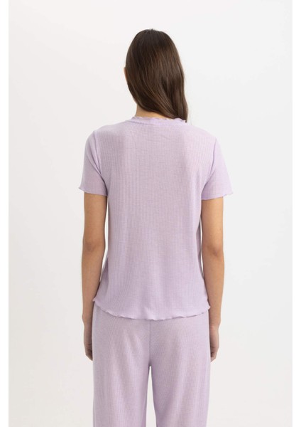 Regular Fit Bisiklet Yaka Kısa Kollu Pijama Üstü-Fall in Love B6701AX24SP