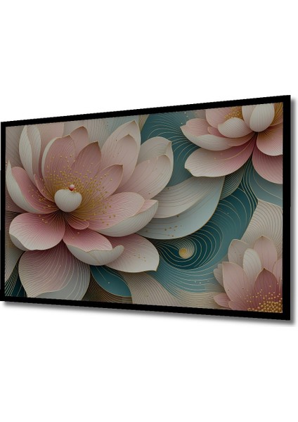 Çerçeve Görünümlü Pembe Lotus Çiçeği Yağlı Boya Görünümlü Dekoratif Ahşap Ev/işyeri/ofis Kare Tablo fiyatları