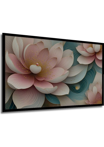 Çerçeve Görünümlü Pembe Lotus Çiçeği Yağlı Boya Görünümlü Dekoratif Ahşap Ev/işyeri/ofis Kare Tablo modelleri