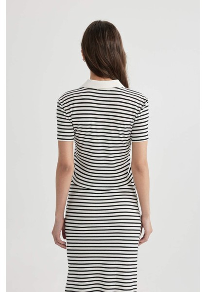 Fitted Çizgili Polo Yaka Kısa Kollu Tişört A0380AX24SM