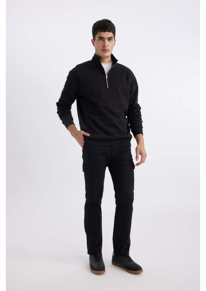 Comfort Regular Fit Rahat Kalıp Fermuarlı Dik Yaka Basic Düz Sweatshirt X7405AZ24SP