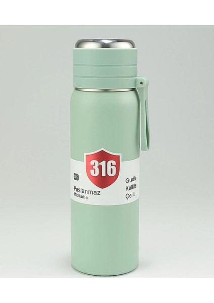 Paslanmaz Çelik Matara Termos Su Şişesi 500 ml Vakumlu Kapak - Yeşil