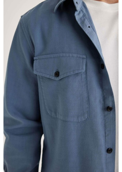 Regular Fit Polo Yaka Basic Düz Pamuklu Uzun Kollu Gömlek B2654AX24SP