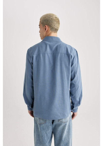 Regular Fit Polo Yaka Basic Düz Pamuklu Uzun Kollu Gömlek B2654AX24SP