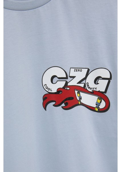 Mavi Kaykay Baskılı Yazılı Erkek Çocuk Bisiklet Yaka Tişört 20918 fiyatları