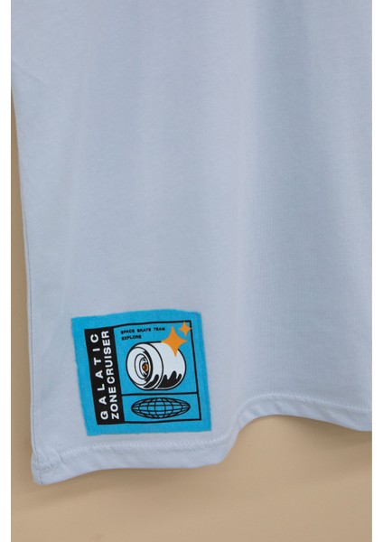 Mavi Kaykay Baskılı Yazılı Erkek Çocuk Bisiklet Yaka Tişört 20918 fırsatları