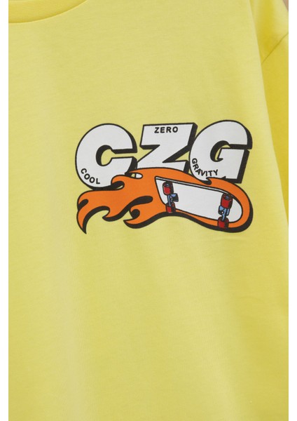 Sarı Kaykay Baskılı Yazılı Erkek Çocuk Bisiklet Yaka Tişört 20915 fiyatları
