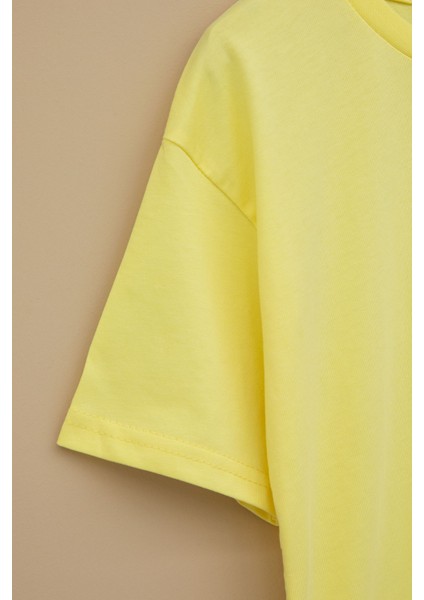 Sarı Kaykay Baskılı Yazılı Erkek Çocuk Bisiklet Yaka Tişört 20915 modelleri