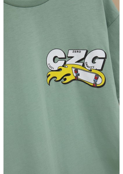 Yeşil Kaykay Baskılı Yazılı Erkek Çocuk Bisiklet Yaka Tişört 20917 fiyatları
