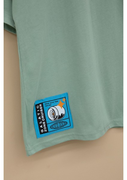 Yeşil Kaykay Baskılı Yazılı Erkek Çocuk Bisiklet Yaka Tişört 20917 modelleri