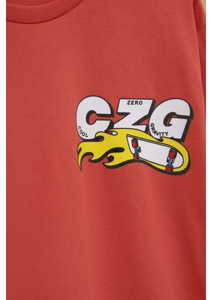 Turuncu Kaykay Baskılı Yazılı Erkek Çocuk Bisiklet Yaka Tişört 20916 fiyatları