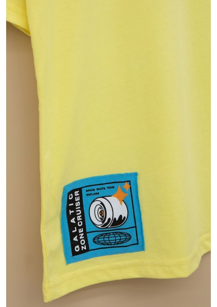 Sarı Kaykay Baskılı Yazılı Erkek Çocuk Bisiklet Yaka Tişört 20915 fırsatları