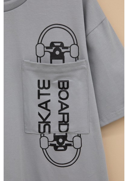 Füme Skateboard Baskılı Cepli Erkek Çocuk Bisiklet Yaka Tişört 20910 fiyatları