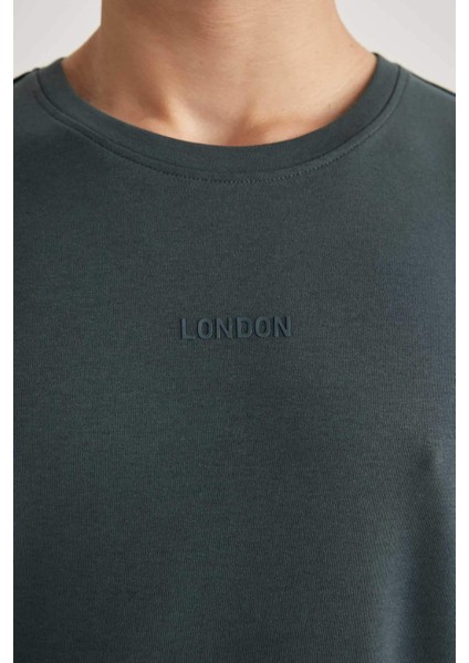 Comfort Regular Fit Rahat Kalıp Bisiklet Yaka Baskılı Kısa Kollu Ağır Kumaş Tişört B4221AX24SP