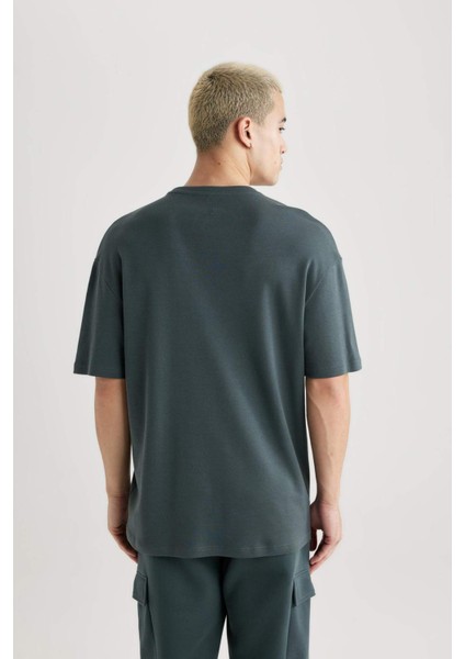 Comfort Regular Fit Rahat Kalıp Bisiklet Yaka Baskılı Kısa Kollu Ağır Kumaş Tişört B4221AX24SP