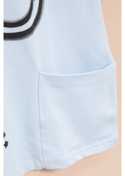 Mavi Cep Detaylı Yazı Baskılı Erkek Çocuk Bisiklet Yaka Tişört 20908 modelleri