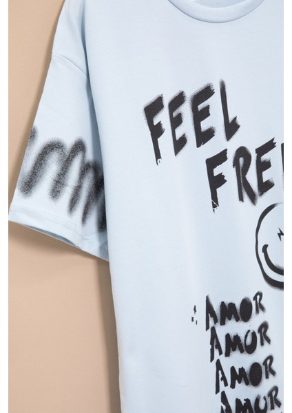 Mavi Cep Detaylı Yazı Baskılı Erkek Çocuk Bisiklet Yaka Tişört 20908 fırsatları