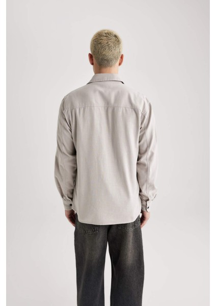 %100 Pamuk Regular Fit Polo Yaka Basic Düz Pamuklu Uzun Kollu Gömlek B2654AX24SP