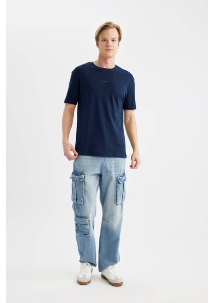 Regular Fit Bisiklet Yaka Baskılı Kısa Kollu Ağır Kumaş Tişört B4290AX24SP