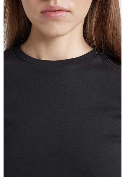Coool Fitted Ribana Basic Düz Crop Kısa Kollu Siyah Tişört T9631AZ24SM