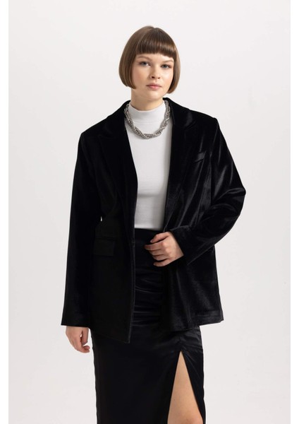 Oversize Geniş Kalıp Kruvaze Kadife Blazer Ceket B4880AX23WN