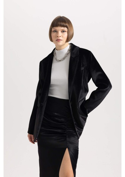 Oversize Geniş Kalıp Kruvaze Kadife Blazer Ceket B4880AX23WN