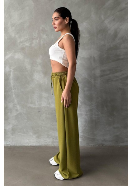 Fıstık Yeşili Geniş Paça Modal Kadın Eşofman Altı MG2122 modelleri