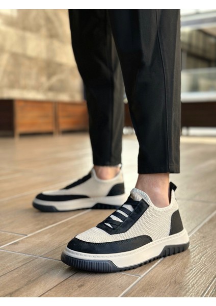 ET0911 Özel Örme Triko Deri Tozu Detaylı Bej Siyah Günlük Spor Ayakkabı fiyatları
