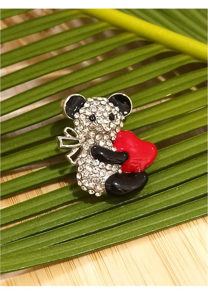 Kırmızı Kalpli Ayıcık Figürlü Broş