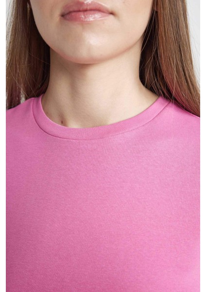 Coool Fitted Ribana Basic Düz Kısa Crop Kollu Pembe Tişört T9631AZ24SM