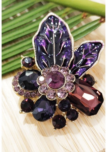 Mor Demet Gül Figürlü Broş