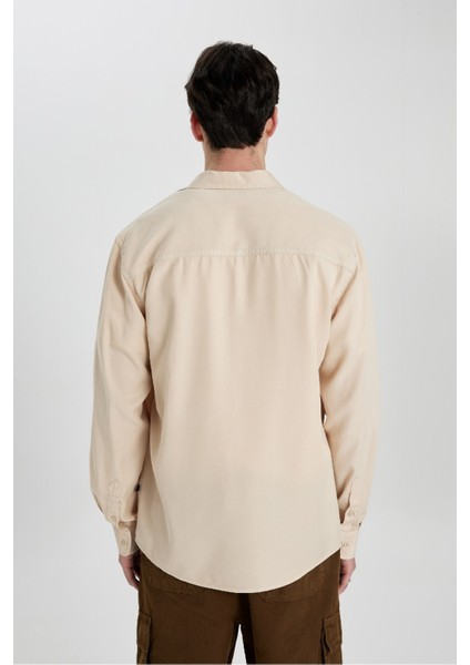 Regular Fit Basic Düz Tensel Uzun Kollu Gömlek B2907AX24SP