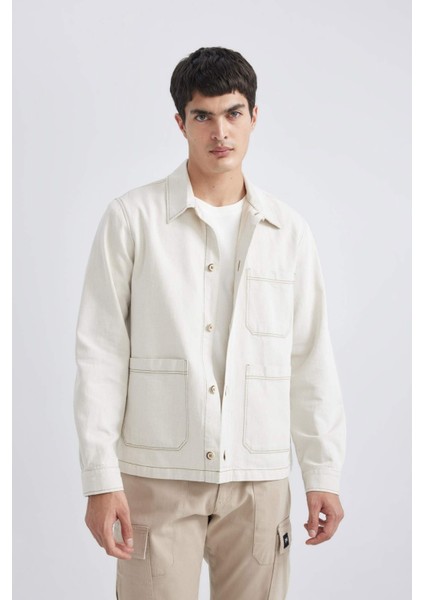 Regular Fit Polo Yaka Keten Karışımlı Düğmeli Cepli Yazlık Gömlek Ceket B4529AX24SP