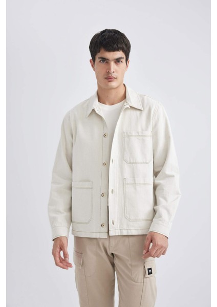 Regular Fit Polo Yaka Keten Karışımlı Düğmeli Cepli Yazlık Gömlek Ceket B4529AX24SP