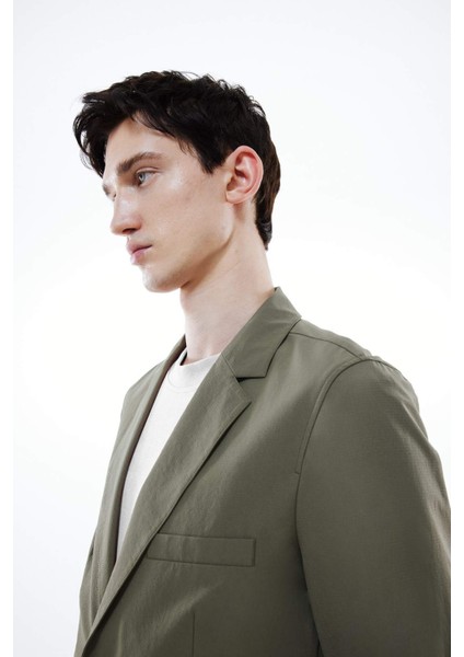 Regular Fit Ceket Yaka Düğmeli Astarlı Basic Düz Blazer Ceket B7179AX24SP