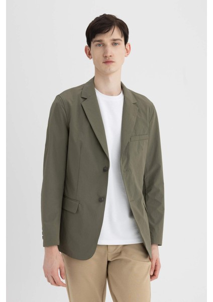 Regular Fit Ceket Yaka Düğmeli Astarlı Basic Düz Blazer Ceket B7179AX24SP