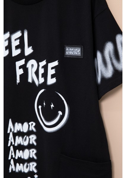 Siyah Cep Detaylı Yazı Baskılı Erkek Çocuk Bisiklet Yaka Tişört 20904 fiyatları