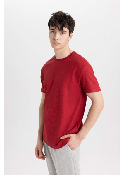 Regular Fit Pijama Takımı Basic Düz Kısa Kollu Üst Beli Lastikli Uzun Alt B7277AX24SP