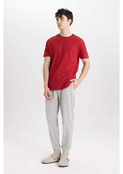 Regular Fit Pijama Takımı Basic Düz Kısa Kollu Üst Beli Lastikli Uzun Alt B7277AX24SP