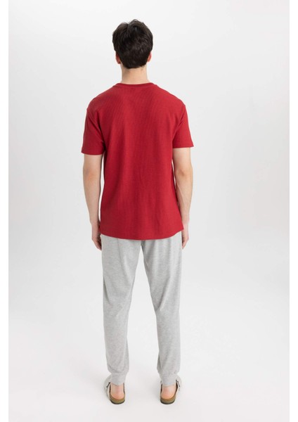 Regular Fit Pijama Takımı Basic Düz Kısa Kollu Üst Beli Lastikli Uzun Alt B7277AX24SP