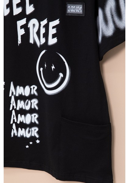 Siyah Cep Detaylı Yazı Baskılı Erkek Çocuk Bisiklet Yaka Tişört 20904 fırsatları