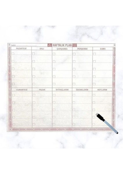 Buffer® Şeffaf Kendiliğinden Yapışkanlı Kalemli Haftalık Planlayıcı 40CM-50CM